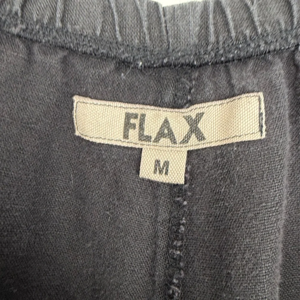 FLAX‎ Jeanne Engelhart Size M Black 100% Linen Wide Leg Elastic Waist Pants